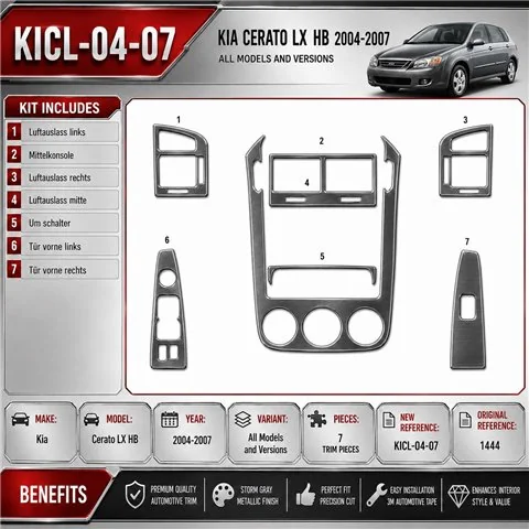 Kia Cerato LX HB 2004-2007 3D kit décoration intérieure tableau de bord 7 pièces