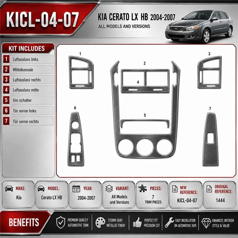Kia Cerato LX HB 2004-2007 3D kit décoration intérieure tableau de bord 7 pièces