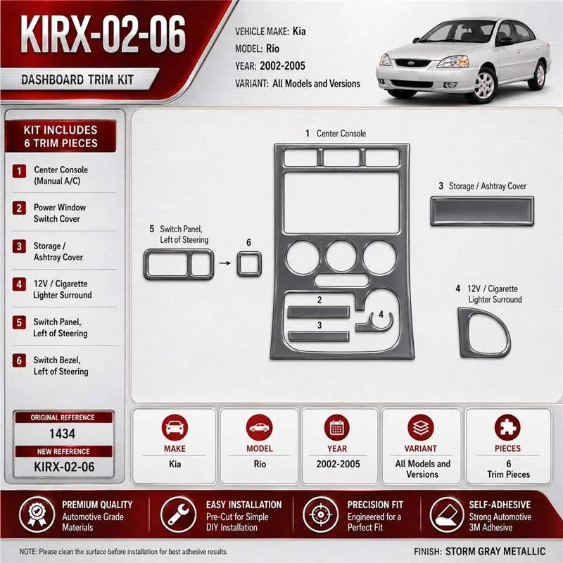 Kia Rio 2002-2005 3D kit décoration intérieure tableau de bord 6 pièces