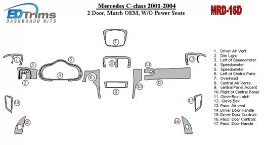 Mercedes Benz C Class 2001-2004 2 Des portes, OEM Compliance, W/O Power Seats BD Kit la décoration du tableau de bord - 1 - habi