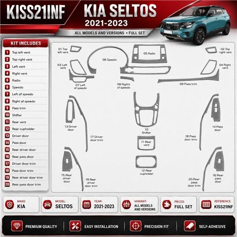 KIA SELTOS 2021-2023 kit complet kit décoration intérieure tableau de bord