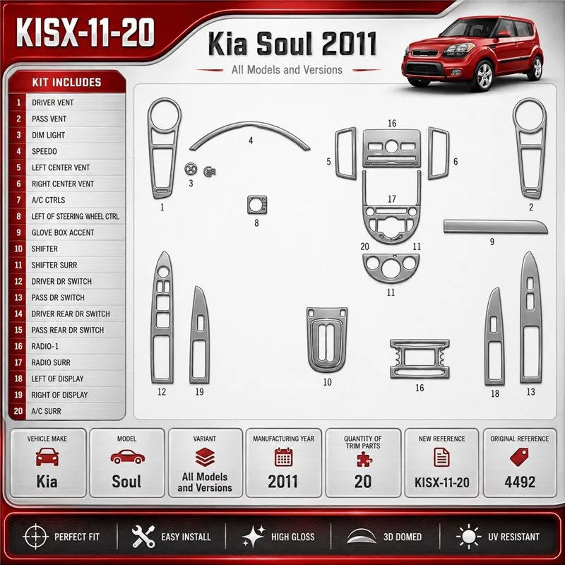 KIA Soul 2011 kit décoration intérieure tableau de bord 20 pièces