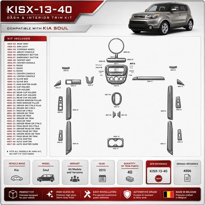 KIA Soul 2013 kit décoration intérieure tableau de bord 40 pièces