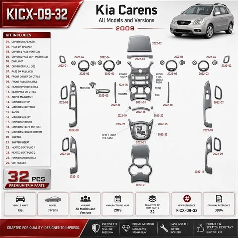 KIA Carens 2009 kit décoration intérieure tableau de bord 32 pièces