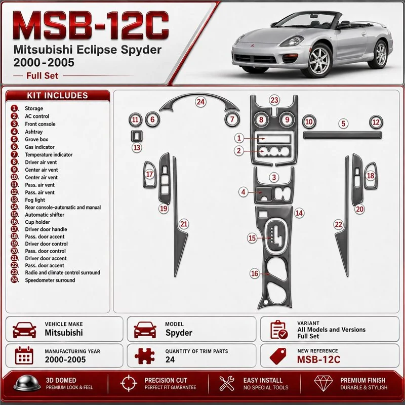 Mitsubishi Spyder 2000-2005 kit complet, 24 pièces kit décoration intérieure tableau de bord