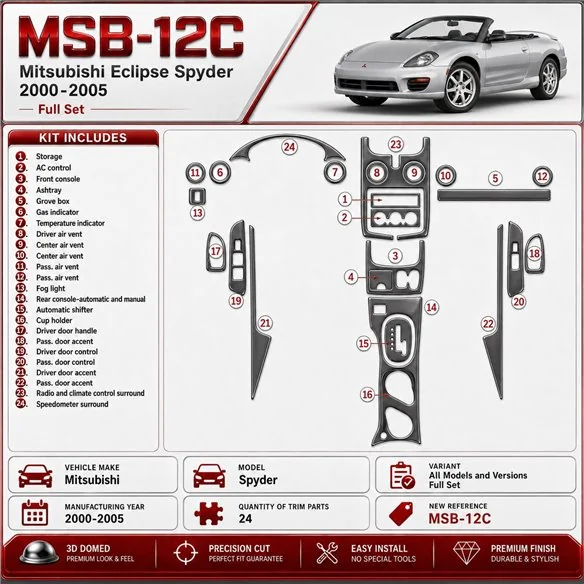 Mitsubishi Spyder 2000-2005 kit complet, 24 pièces kit décoration intérieure tableau de bord