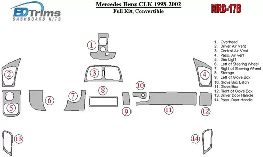 Mercedes Benz CLK 1998-2002 Ensemble Complet, Folding roof-Cabrio BD Kit la décoration du tableau de bord - 1 - habillage decor 