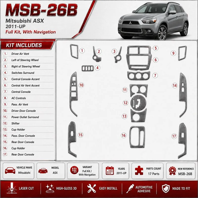 Mitsubishi ASX 2011 - à aujourd’hui kit complet, avec navigation kit décoration intérieure tableau de bord