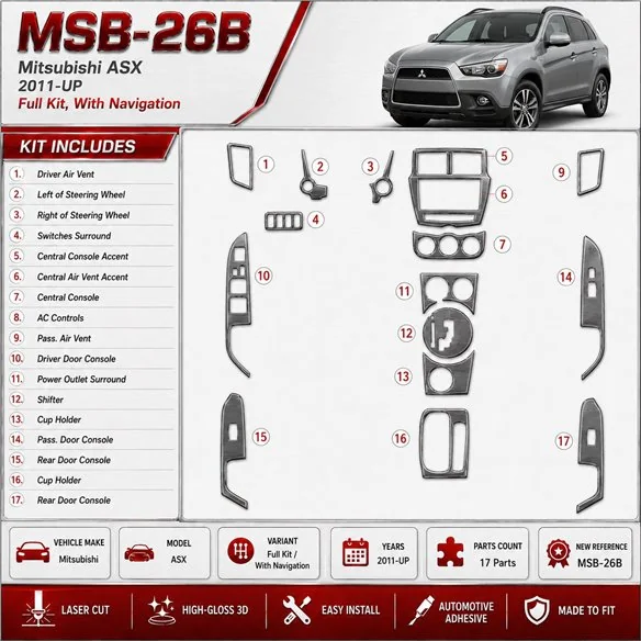 Mitsubishi ASX 2011 - à aujourd’hui kit complet, avec navigation kit décoration intérieure tableau de bord