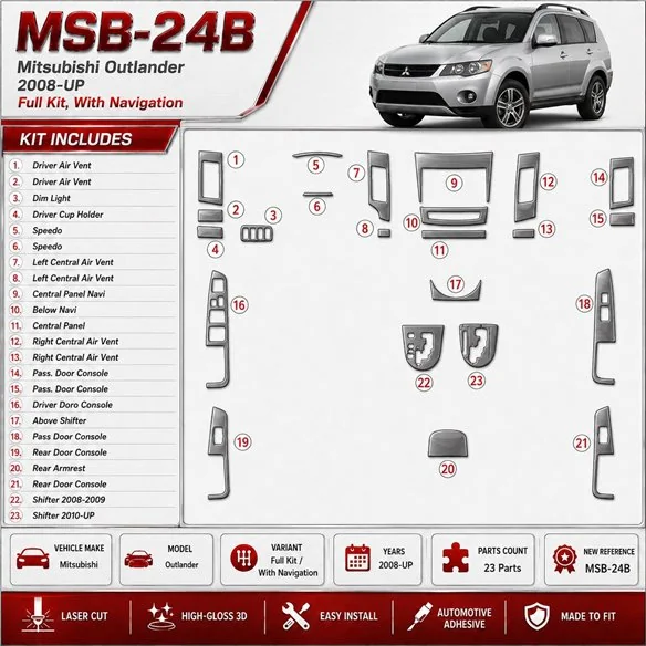 Mitsubishi Outlander 2008 - à aujourd’hui kit complet, c NAVI kit décoration intérieure tableau de bord