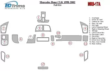 Mercedes Benz CLK 1998-2002 Ensemble Complet, Soft roof-Coupe BD Kit la décoration du tableau de bord - 2 - habillage decor de t