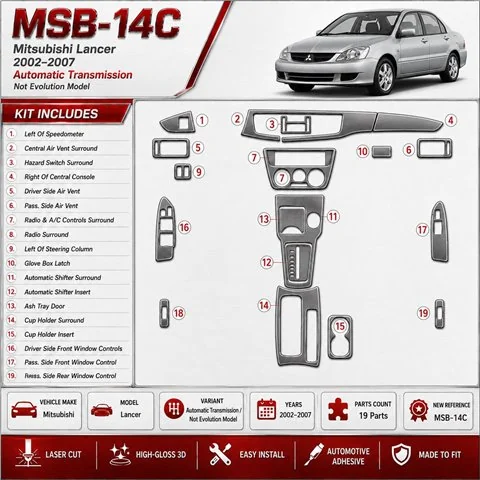 Mitsubishi Lancer 2002-2007 boîte automatique, (?? EVOLUTION model) kit décoration intérieure tableau de bord