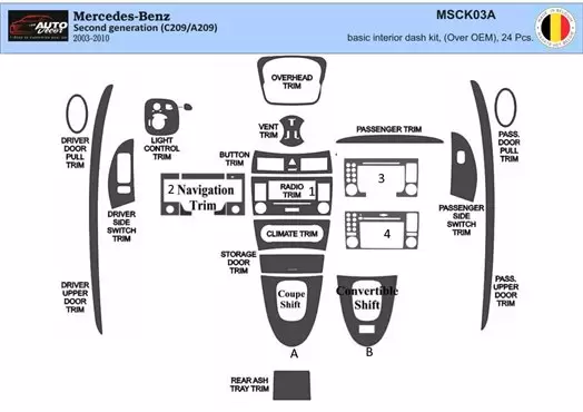 Mercedes Benz CLK W209 2003–2010 Coupe Carbio Ensemble Complet BD Kit la décoration du tableau de bord 24pcs - 1 - habillage dec