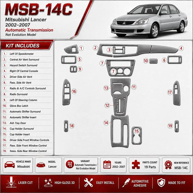 Mitsubishi Lancer 2002-2007 boîte automatique, (?? EVOLUTION model) kit décoration intérieure tableau de bord