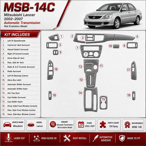 Mitsubishi Lancer 2002-2007 boîte automatique, (?? EVOLUTION model) kit décoration intérieure tableau de bord