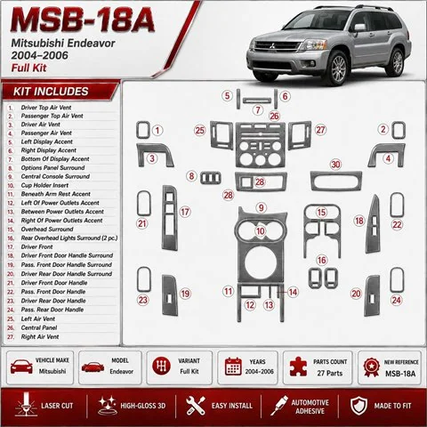 Mitsubishi Endeavor 2004-2006 kit complet kit décoration intérieure tableau de bord