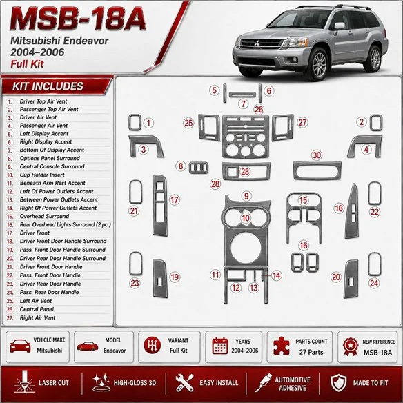 Mitsubishi Endeavor 2004-2006 kit complet kit décoration intérieure tableau de bord