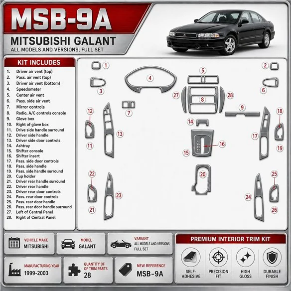 Mitsubishi Galant 1999-2003 kit complet kit décoration intérieure tableau de bord