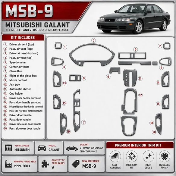 Mitsubishi Galant 1999-2003 conformité OEM kit décoration intérieure tableau de bord