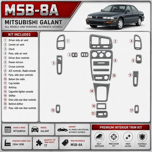 Mitsubishi Galant 1994-1998 boîte automatique, 17 pièces kit décoration intérieure tableau de bord