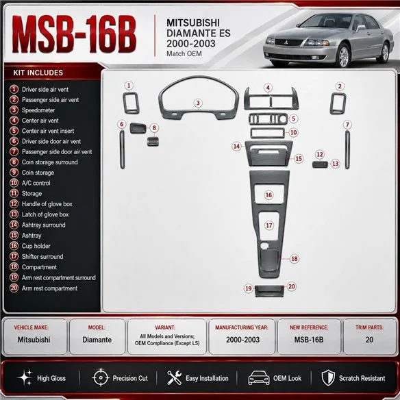 Mitsubishi Diamante 2000-2003 conformité OEM (Except LS) kit décoration intérieure tableau de bord