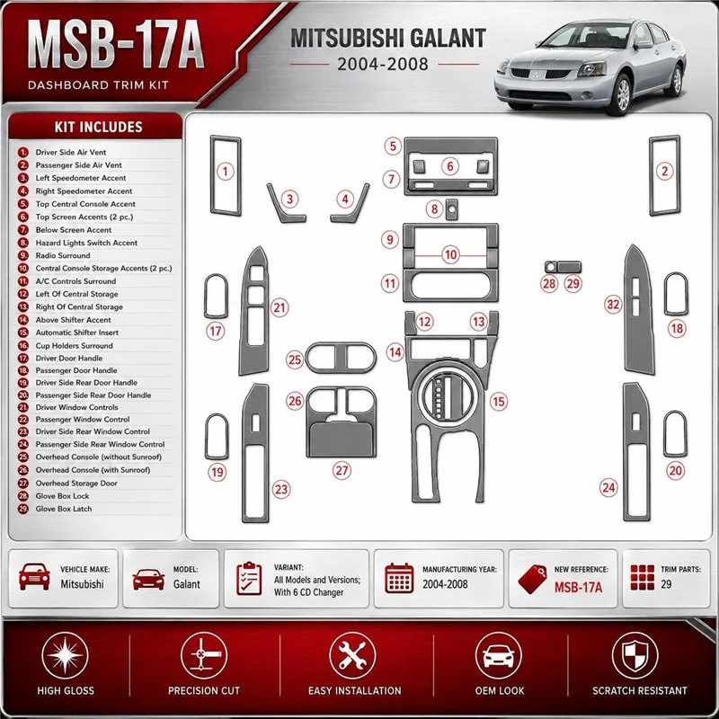 Mitsubishi Galant 2004-2008 avec 6 CD Changer kit décoration intérieure tableau de bord