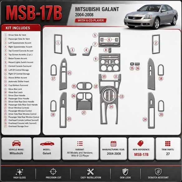 Mitsubishi Galant 2004-2008 avec 6 lecteur CD kit décoration intérieure tableau de bord