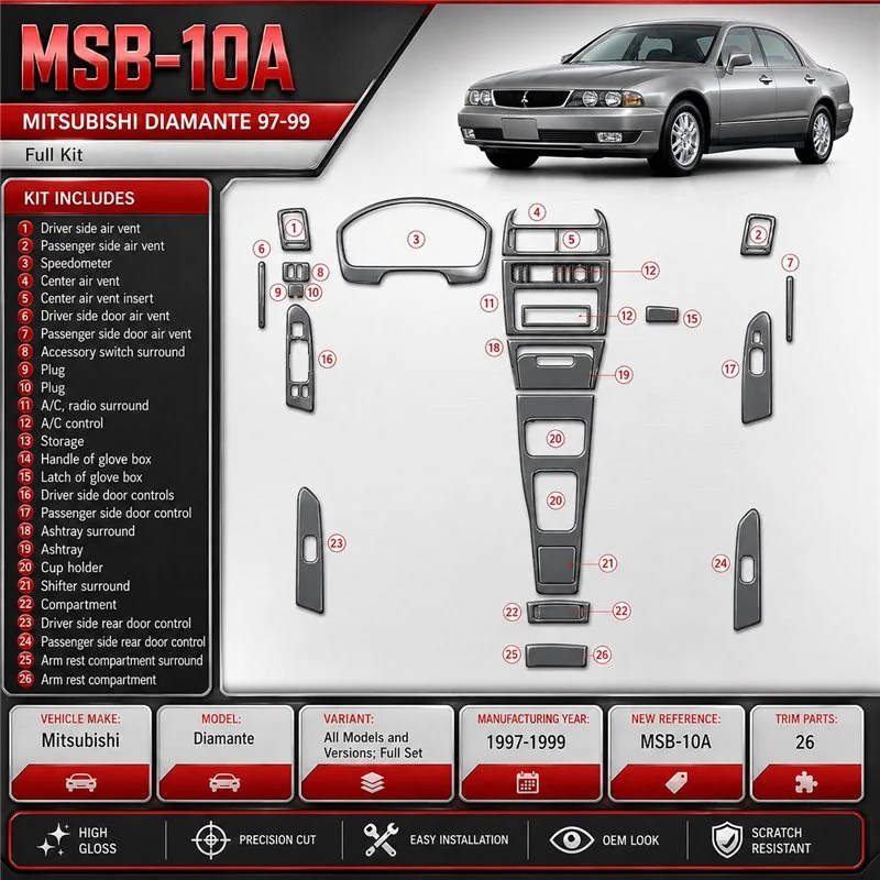 Mitsubishi Diamante 1997-1999 kit complet, 26 pièces kit décoration intérieure tableau de bord