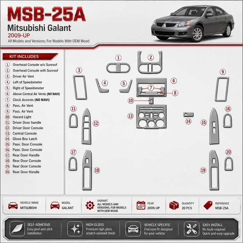 Mitsubishi Galant 2009 - à aujourd’hui For modèles avec OEM Wood Kit décoration intérieure tableau de bord