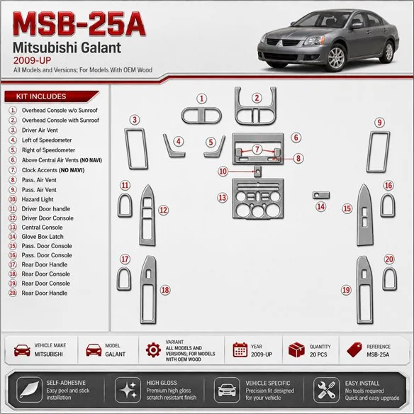 Mitsubishi Galant 2009 - à aujourd’hui For modèles avec OEM Wood Kit décoration intérieure tableau de bord