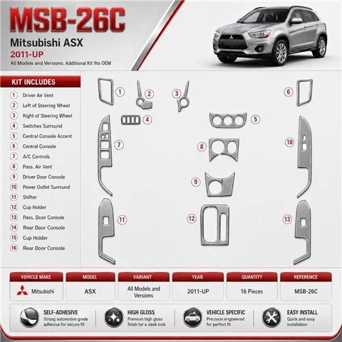Mitsubishi ASX 2011 - à aujourd’hui additional kit fits OEM kit décoration intérieure tableau de bord
