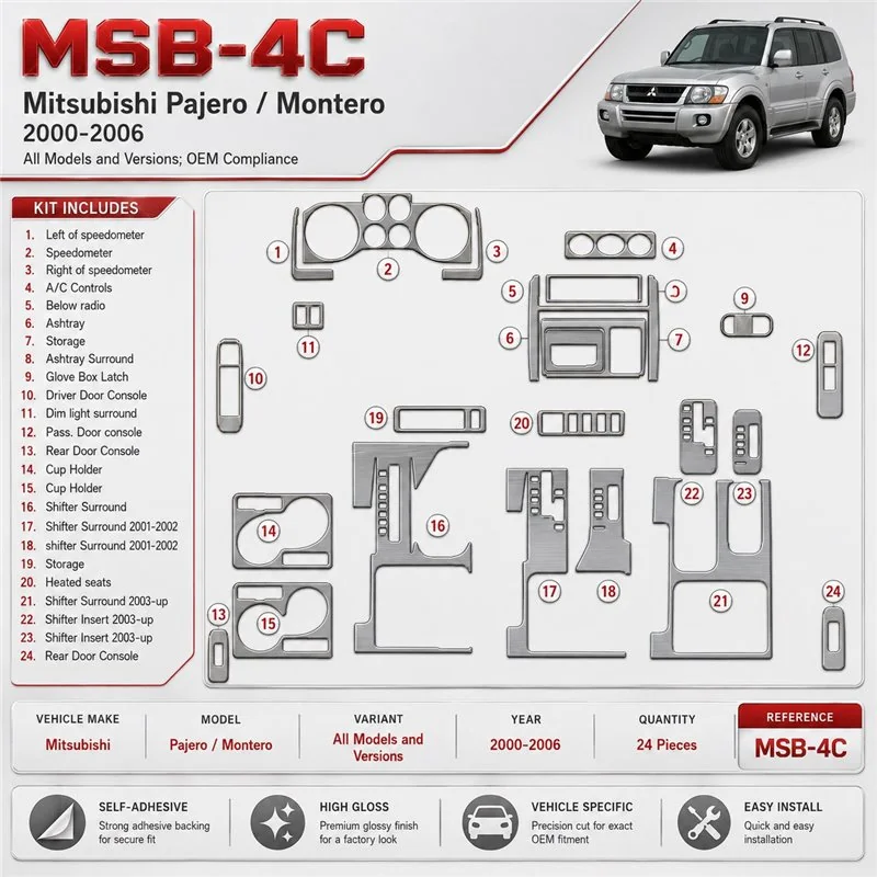 Mitsubishi Pajero/Montero 2000-2006 conformité OEM kit décoration intérieure tableau de bord