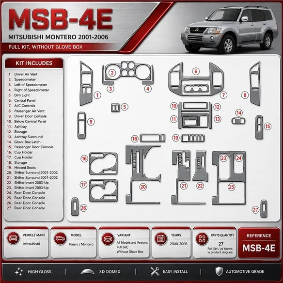 Mitsubishi Pajero/Montero 2000-2006 kit complet, sans boîte à gants kit décoration intérieure tableau de bord