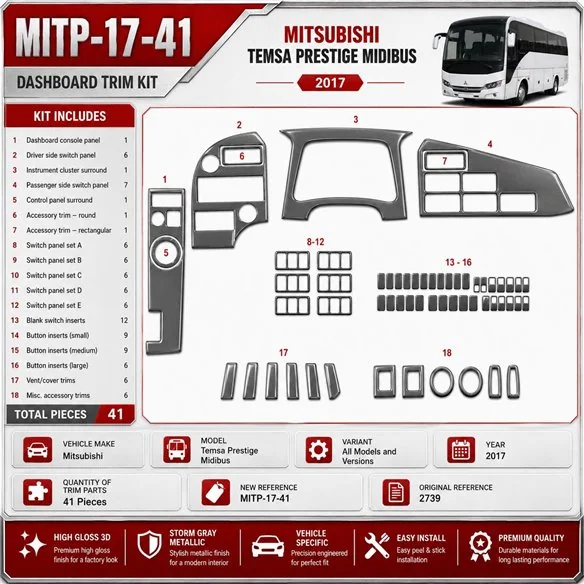 Mitsubishi Temsa Prestige Midibus 2017 3D kit décoration intérieure tableau de bord 41 pièces