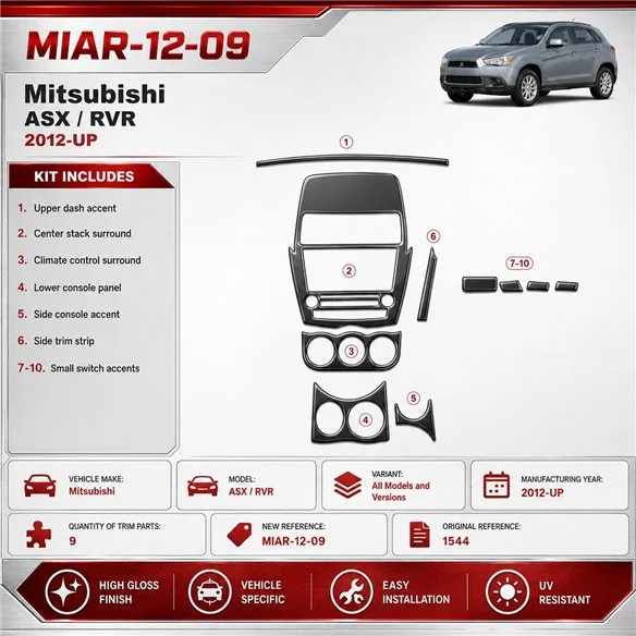 Mitsubishi Asx RVR 2012 - à aujourd’hui 3D kit décoration intérieure tableau de bord 9 pièces
