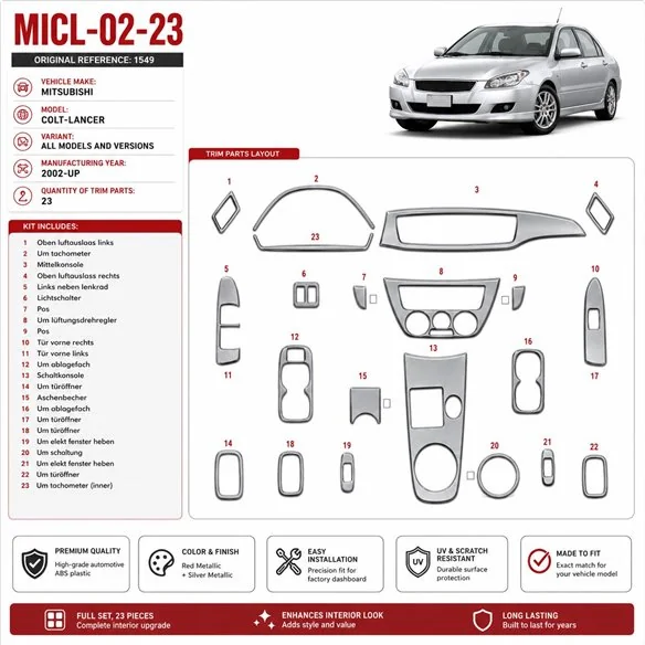 Mitsubishi Colt-Lancer 2002 - à aujourd’hui 3D kit décoration intérieure tableau de bord 23 pièces