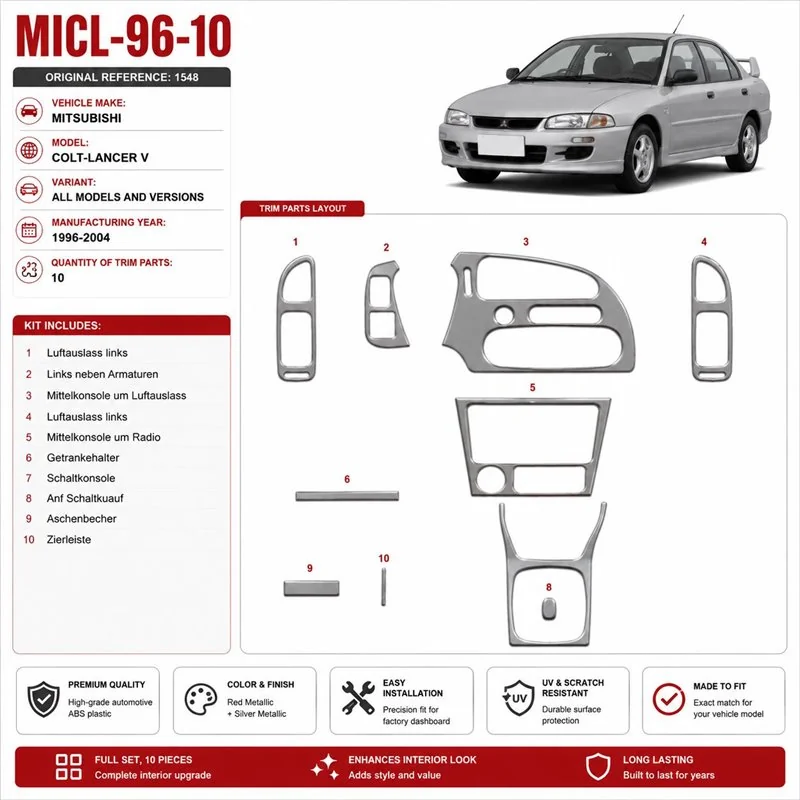 Mitsubishi Colt-Lancer V 1996-2004 3D kit décoration intérieure tableau de bord 10 pièces