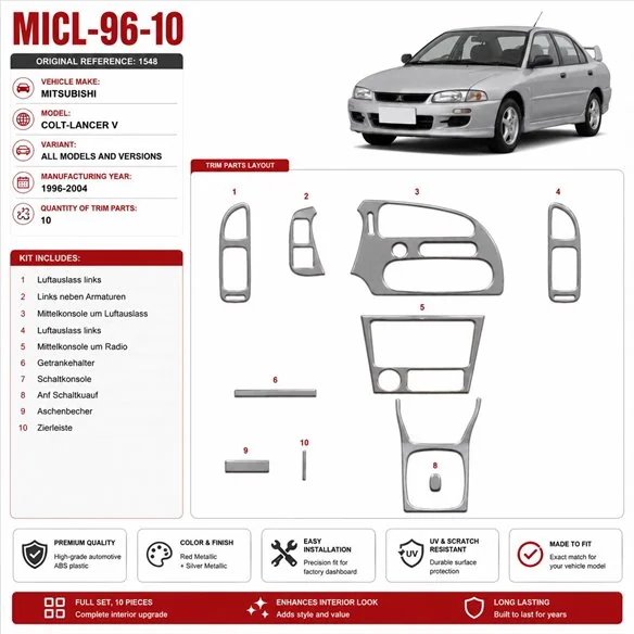 Mitsubishi Colt-Lancer V 1996-2004 3D kit décoration intérieure tableau de bord 10 pièces