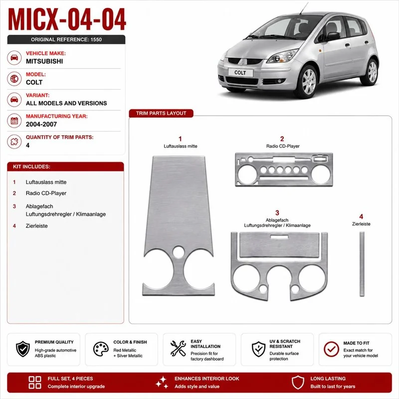 Mitsubishi Colt 2004-2007 3D kit décoration intérieure tableau de bord 4 pièces