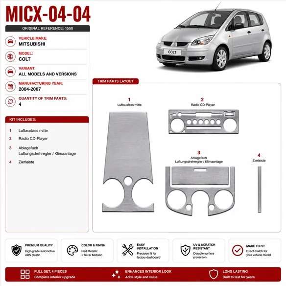 Mitsubishi Colt 2004-2007 3D kit décoration intérieure tableau de bord 4 pièces
