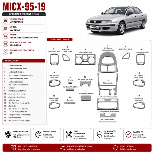 Mitsubishi Carisma 1995-1999 3D kit décoration intérieure tableau de bord 19 pièces