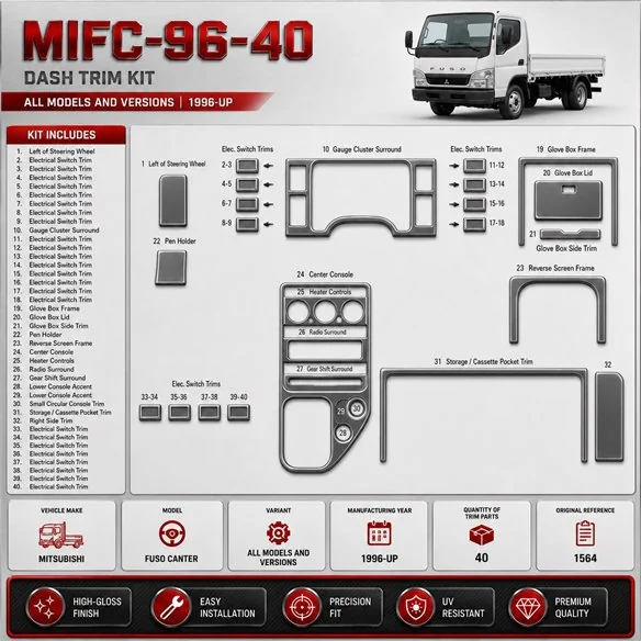 Mitsubishi Fuso Canter 1996 - à aujourd’hui 3D kit décoration intérieure tableau de bord 40 pièces