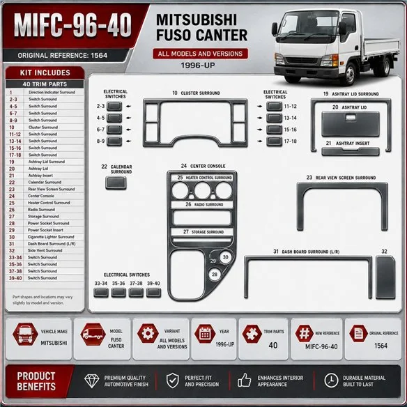 Mitsubishi Fuso Canter 1996 - à aujourd’hui 3D kit décoration intérieure tableau de bord 40 pièces