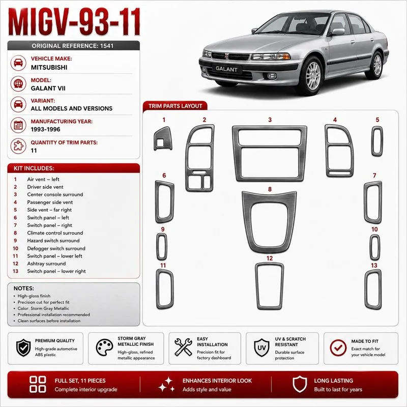 Mitsubishi Galant VII 1993-1996 3D kit décoration intérieure tableau de bord 11 pièces