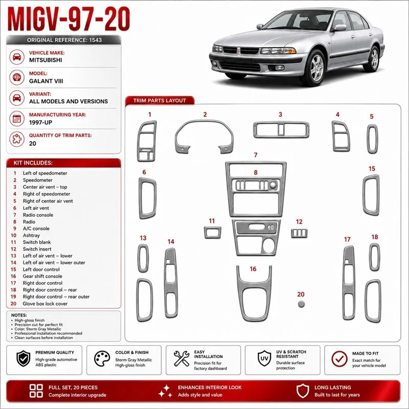 Mitsubishi Galant VIII 1997 - à aujourd’hui 3D kit décoration intérieure tableau de bord 20 pièces