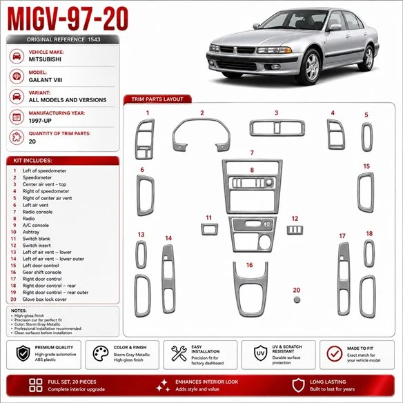 Mitsubishi Galant VIII 1997 - à aujourd’hui 3D kit décoration intérieure tableau de bord 20 pièces