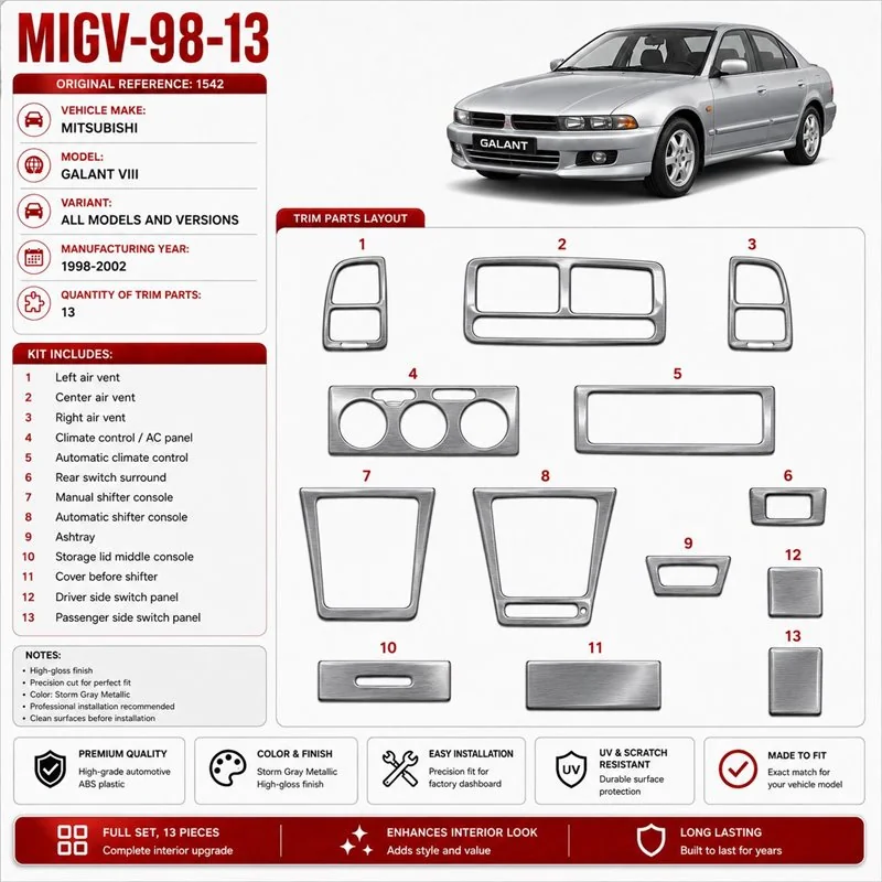 Mitsubishi Galant VIII 1998-2002 3D kit décoration intérieure tableau de bord 13 pièces