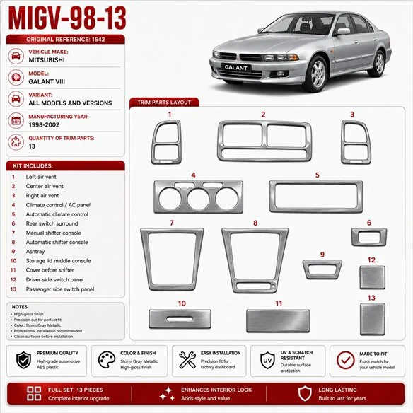 Mitsubishi Galant VIII 1998-2002 3D kit décoration intérieure tableau de bord 13 pièces