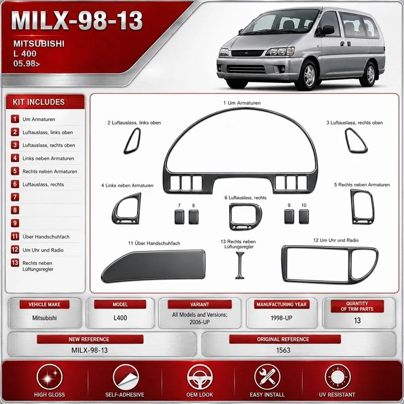 Mitsubishi L 400 1998 - à aujourd’hui 2006 - à aujourd’hui 3D kit décoration intérieure tableau de bord 13 pièces