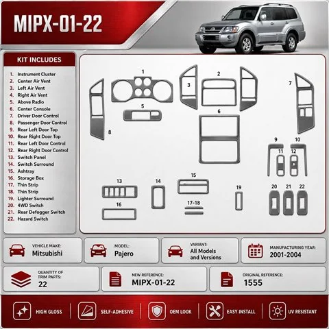 Mitsubishi Pajero 2001-2004 3D kit décoration intérieure tableau de bord 22 pièces